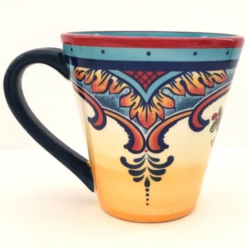 Set of Four / 4 Euro Ceramica Zanzibar Hand Painted Colorful Coffee Mugs / Cups.